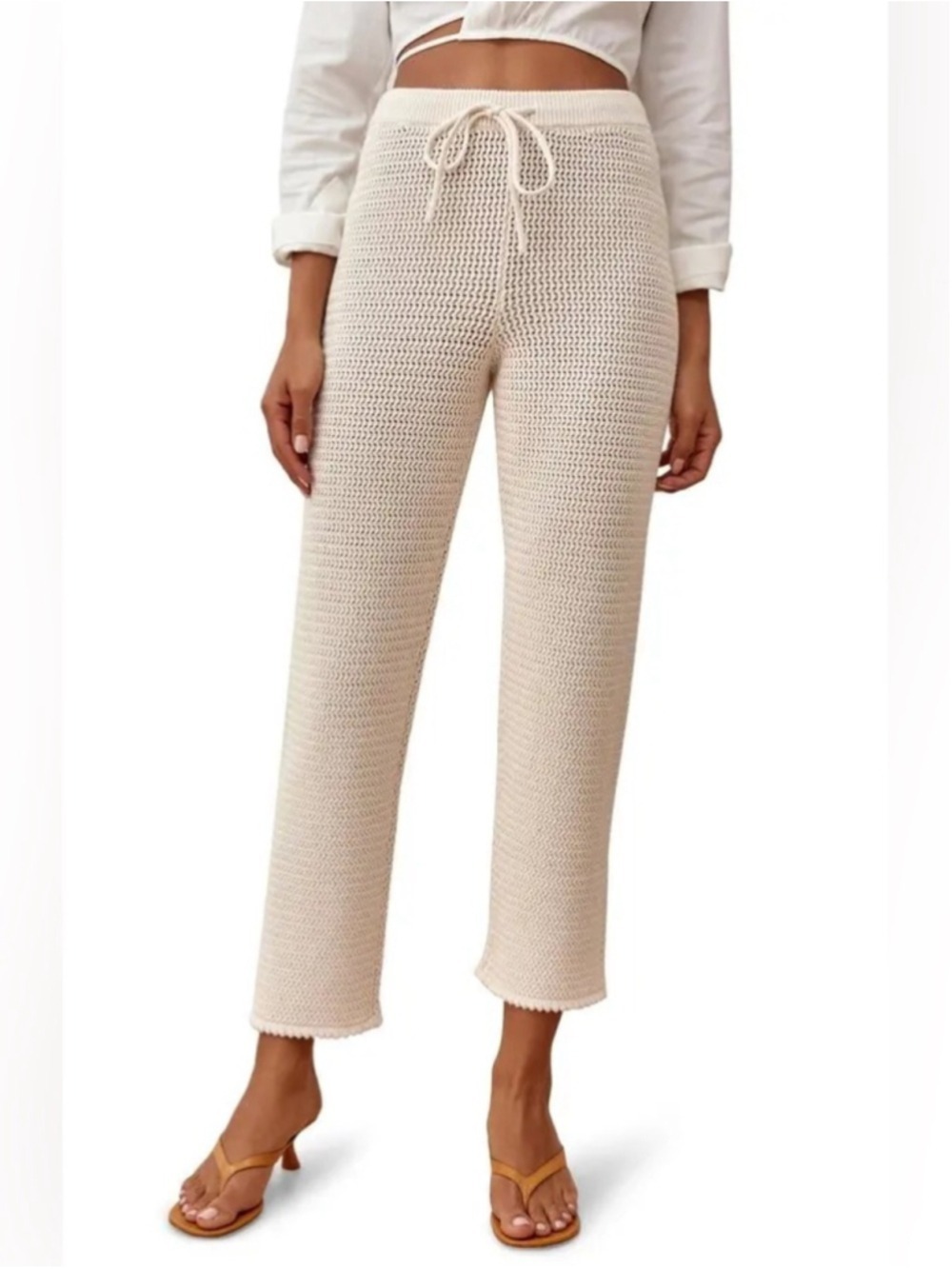REFORMATION Rosso Open Knit Organic Cotton Pants Size S